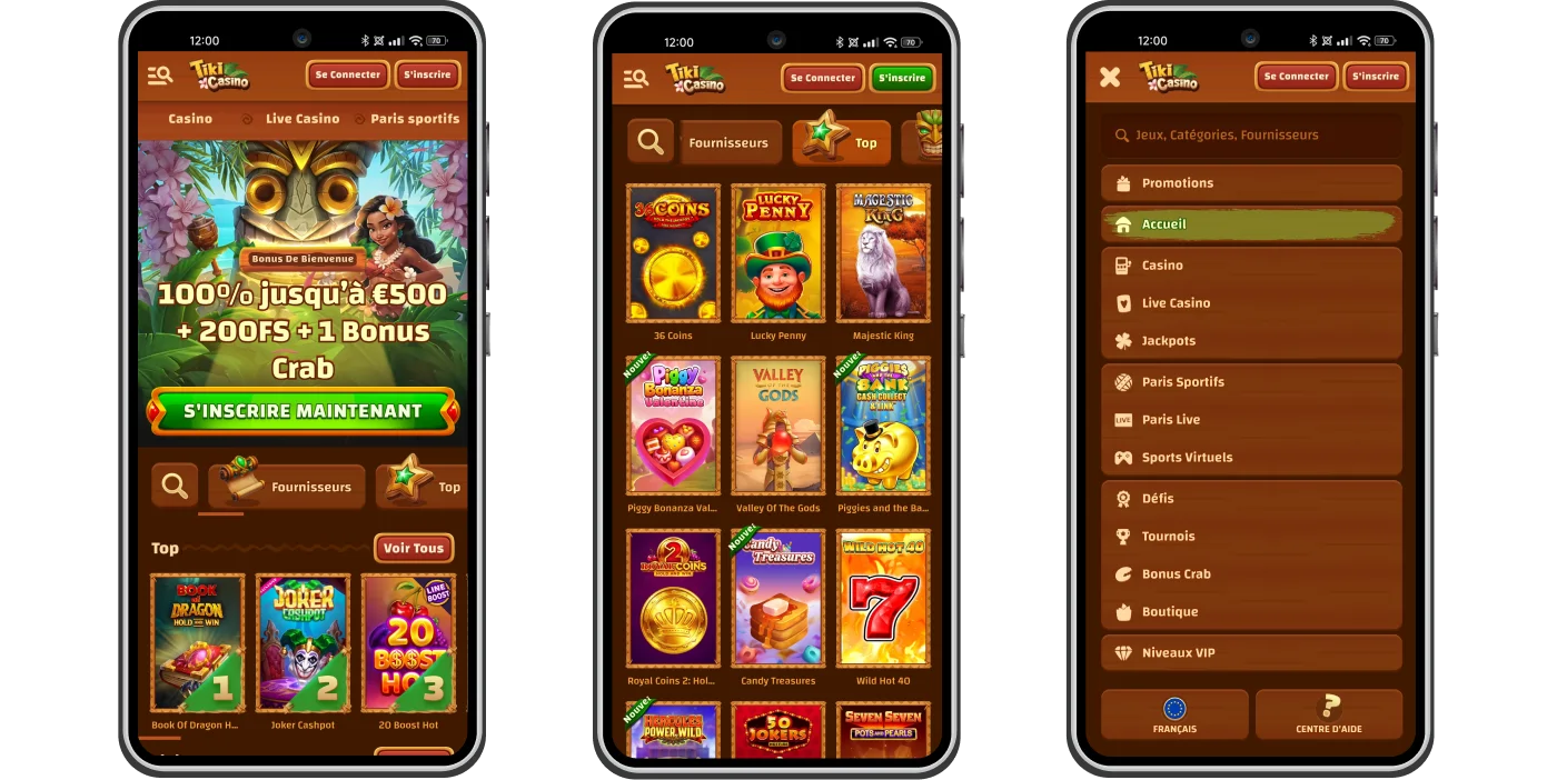 Version mobile de Tiki Casino